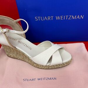 Stuart Weitzman Mirela II Poplin Canvas Espadrille Wedge Sandals Brand New Sz 10